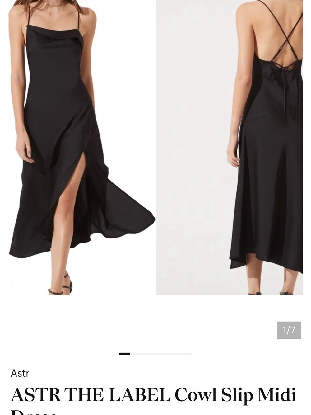 Astr Black Cowl Neck Slip Midi Dress with Strappy Lace Back size M